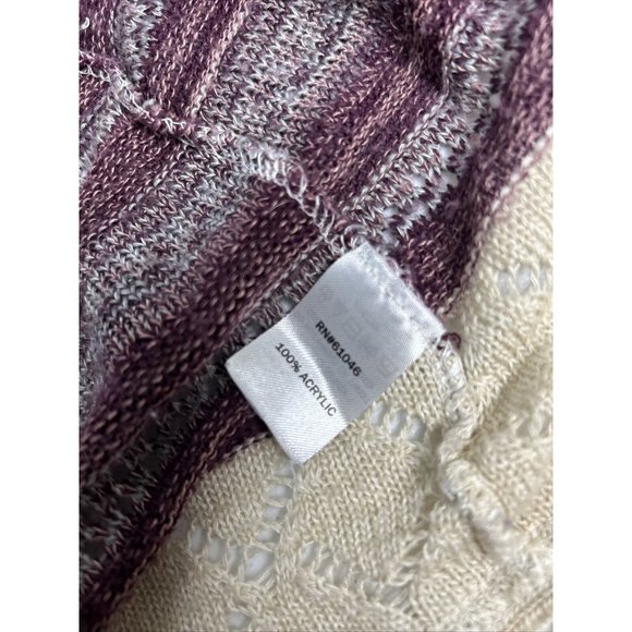Vanity Purple Beige Semi Sheer Loose Knit Sweater Cardigan W Tassels Women’s L - Picture 10 of 15